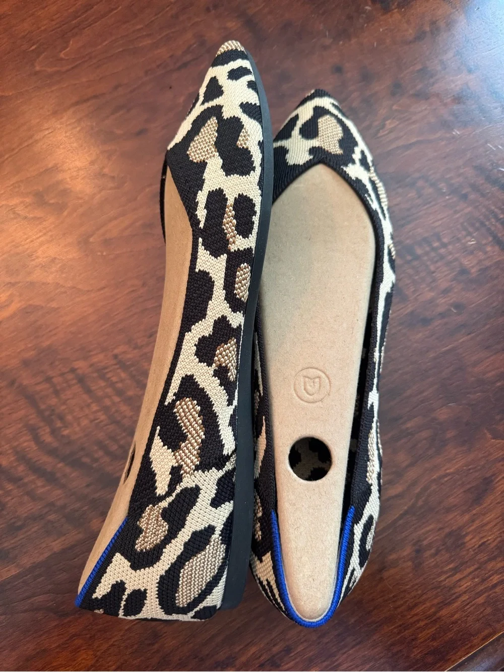 Rothy’s Pointed Leopard Print Knit Flats